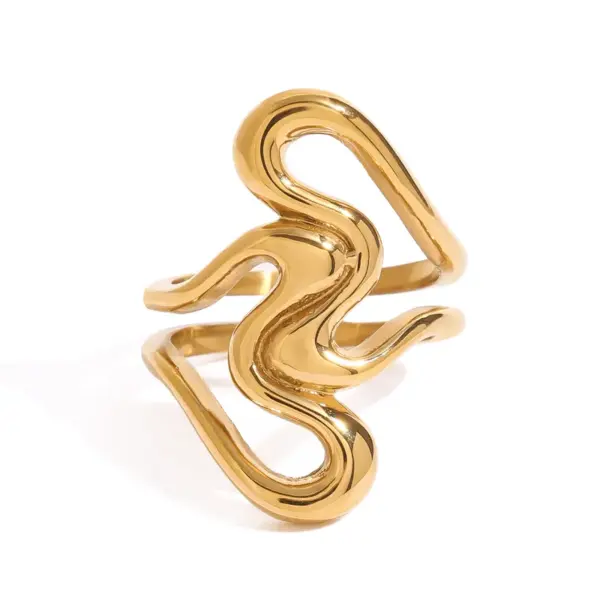 304 Stainless Steel Heart Shape Lines PVD Coated 18K Real Gold Plated Real Gold Plated Elegant Simple Style Classic Style Waterproof Non Tarnish Mixed Metal Hollow Out Rings