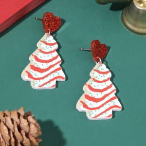 Red and white christmas tree earrings