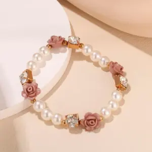 Wholesale Simple Style Flower Zircon Arylic Beaded Bracelets Wholesale