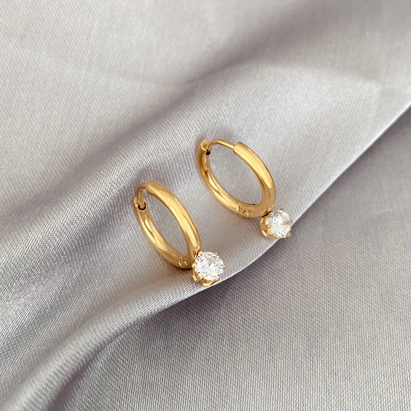 Wholesale Lady Geometric Titanium Steel Gold Plated Zircon Earrings 1 Pair