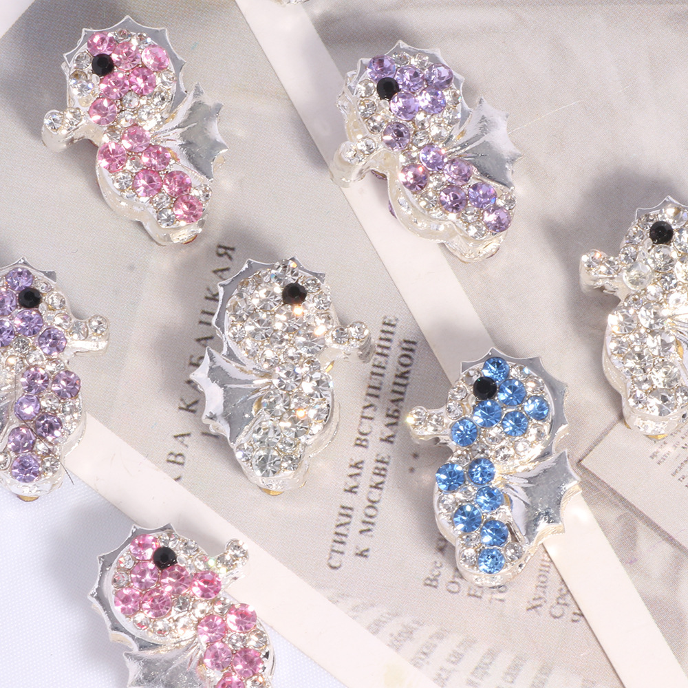 Wholesale Double-sided alloy full diamond seahorse straight hole loose beads beaded DIY mobile phone chain key chain bag chain jewelry aessories