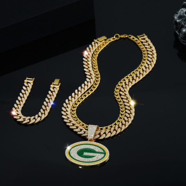 Wholesale Punk hip-hop letter G round diamond necklace and bracelet set
