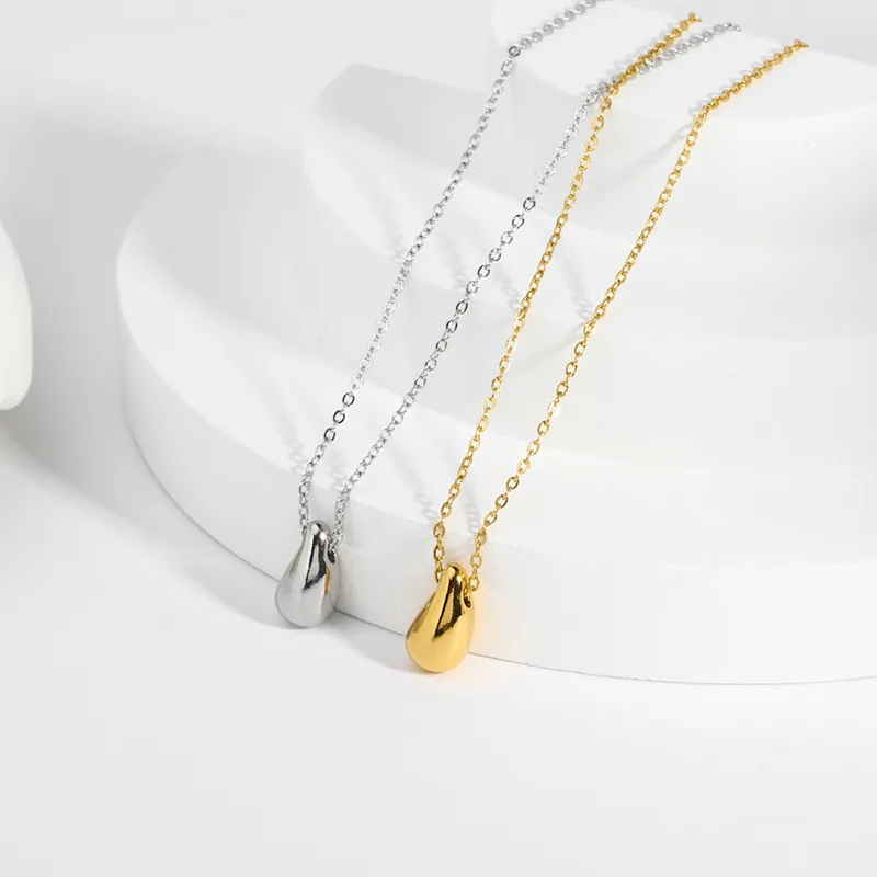 Wholesale PVD Coated Real Gold Plated 18K Gold Water oplets 201 Stainless Steel French Style Waterproof Non Tarnish 304 Stainless Steel Pendant Neckla