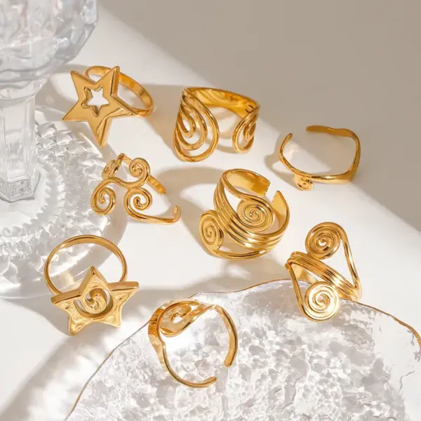 Wholesale 304 Stainless Steel Geometric PVD Coated 18K Real Gold Plated Real Gold Plated Basic Modern Style Commute Waterproof Non Tarnish Rings