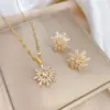 Wholesale Golden Plated 304 Stainless Steel Electroplating Artificial Gemstones Geometric Sweet Earrings Necklace For Women'S