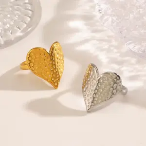 Wholesale Ion Plating (IP) 18K Gold Plated Heart Shape 304 Stainless Steel Simple Style IG Style Waterproof Non Tarnish Open Rings