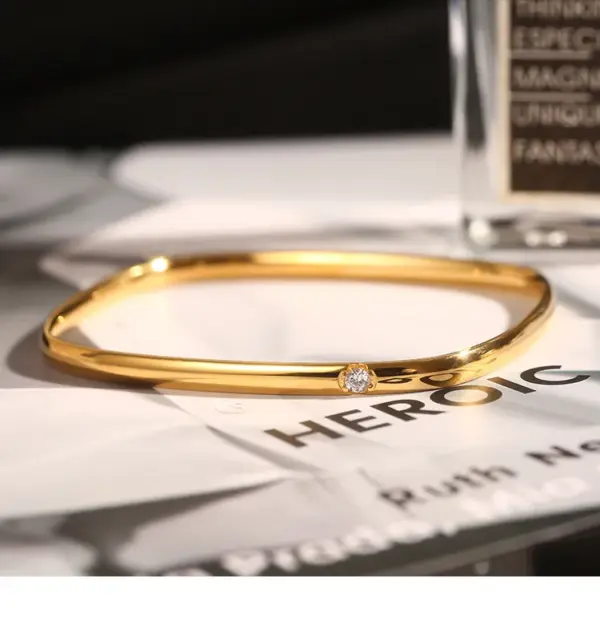 Wholesale Fashion Square Titanium Steel Plating Inlay Zircon Bangle 1 Piece