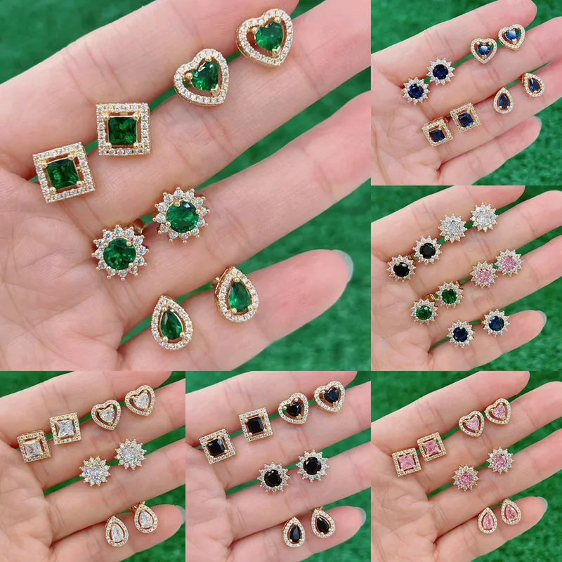 Wholesale 1 Pair Casual Elegant Cute Geometric Square Water Droplets Inlay Copper Zircon 18K Gold Plated Ear Studs