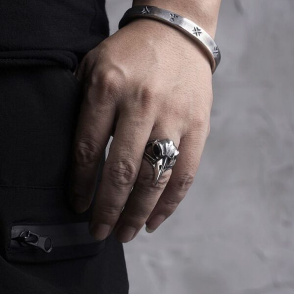 Wholesale Punk Dark Crow Skull Thai Silver Skull Bird Head Open Ring