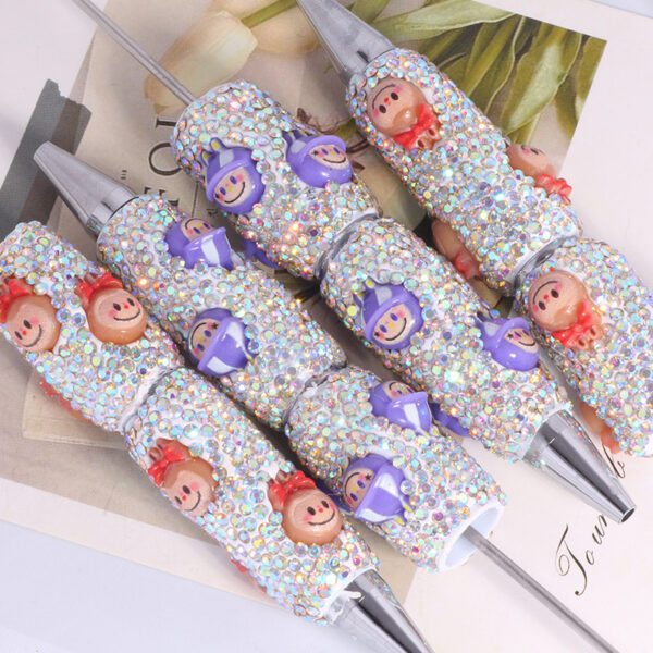 Wholesale Cross-Border New Cute Labubu Decorated with Diamonds and Loose Beads Beaded Pen DIY Beaded Ballpoint Pen Jewelry Accessories