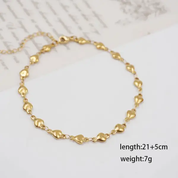 Wholesale Ferroalloy Heart Shape Vacuum Plating Real Gold Plated IG Style Casual Simple Style Waterproof Non Tarnish Handmade Gold Anklet