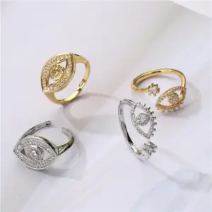 Wholesale Vintage Fashion Hollow Micro-inlaid Zircon Devil's Eye Open Copper Ring Wholesale Nihaojewelry