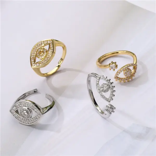 Wholesale Vintage Fashion Hollow Micro-inlaid Zircon Devil's Eye Open Copper Ring Wholesale Nihaojewelry