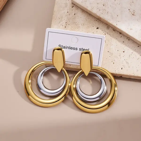 Wholesale PVD Coated Real Gold Plated 18K Gold Round Leaves Eye 304 Stainless Steel Casual Elegant Waterproof Non Tarnish Earrings
