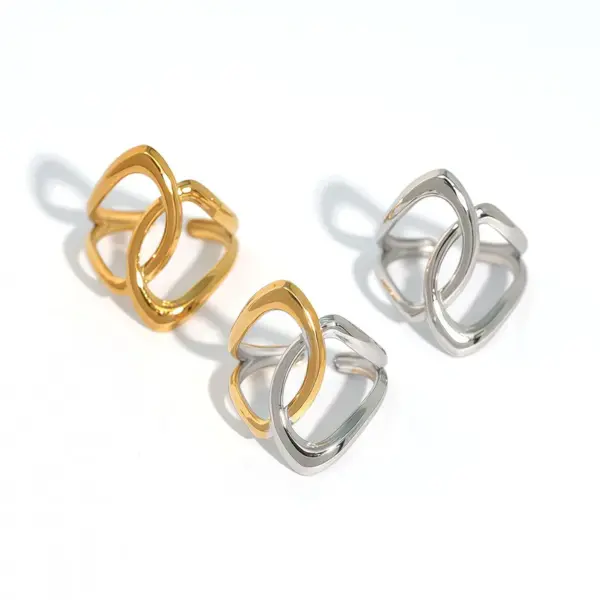 Wholesale Summer Ladies' 18K Gold Plated Stainless Steel Geometric Hollow Out Open Ring Adjustable Size Vacuum Electroplating Jewelry Accessory