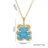 Wholesale PVD Coated Real Gold Plated Little Bear Stainless Steel Cute Waterproof Non Tarnish Stainless Steel Pendant Necklace