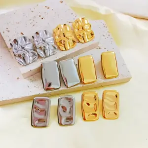 Wholesale PVD Coated 18K Gold Plated Real Gold Plated Solid Color 304 Stainless Steel Vintage Style Waterproof Non Tarnish Ear Studs