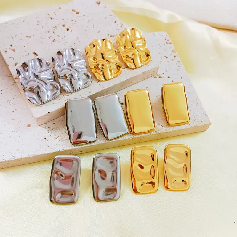Wholesale PVD Coated 18K Gold Plated Real Gold Plated Solid Color 304 Stainless Steel Vintage Style Waterproof Non Tarnish Ear Studs