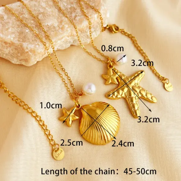PVD Coated Real Gold Plated 18K Gold Starfish Shell 304 Stainless Steel Elegant Beach Waterproof Non Tarnish 201 Stainless Steel Pendant Necklace