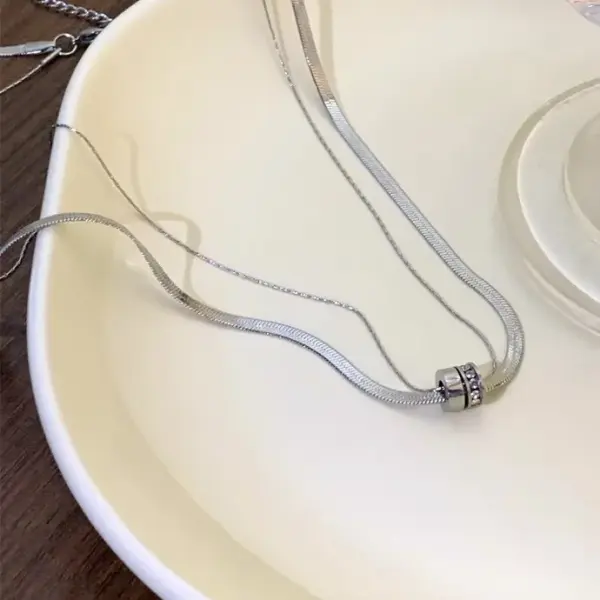 Wholesale Jewelry Casual Simple Style Circle Titanium Steel Zircon Inlay Double Layer Necklaces