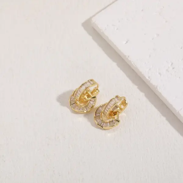 Wholesale 1 Pair Classic Style Geometric Asymmetrical Plating Inlay Copper Zircon 14k Gold Plated Ear Studs