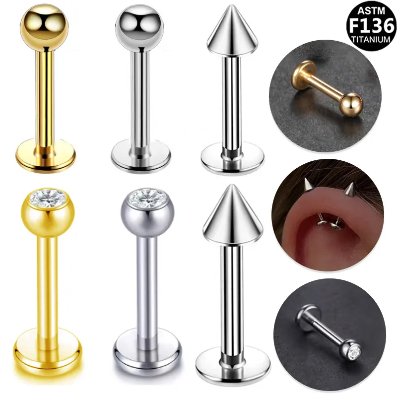 Wholesale 1 Piece Lip Rings Simple Style Classic Style Geometric Pure Titanium Titanium Alloy Plating Inlay Rhinestones 14K Gold Plated White Gold Pla