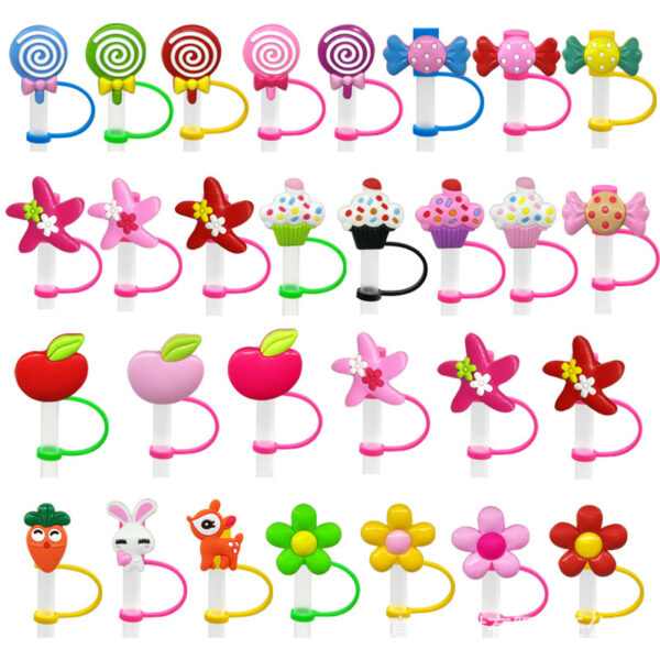 Wholesale Straw Cap Flower Fruit Straw Cover Silicone Dust Plug Party Straw