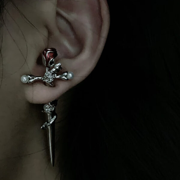 Wholesale Cross-border cross rose earrings thorn winding earrings piercing flower pearl earrings small sweet cool wind earrings