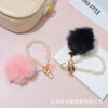 Wholesale Cute fur ball pearl bear tag bag pendant plush key chain phone earphone set car fur pendant