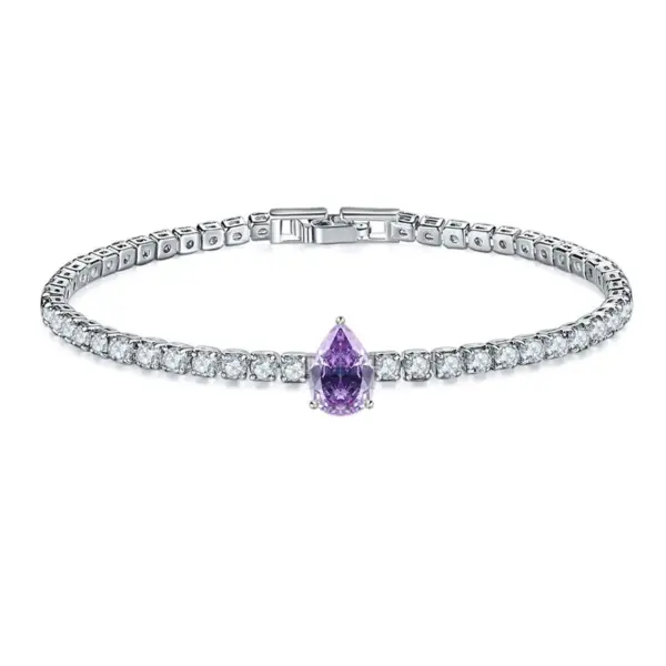 Wholesale Copper Rhodium Plated Simple Style Shiny Inlay Round Water Droplets Heart Shape Zircon Tennis Bracelet