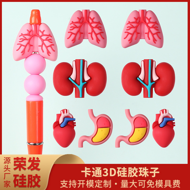 Wholesale Cross-border medical 3D organ silicone beads human body structure model 3D beaded DIY nurse jewelry exy beads