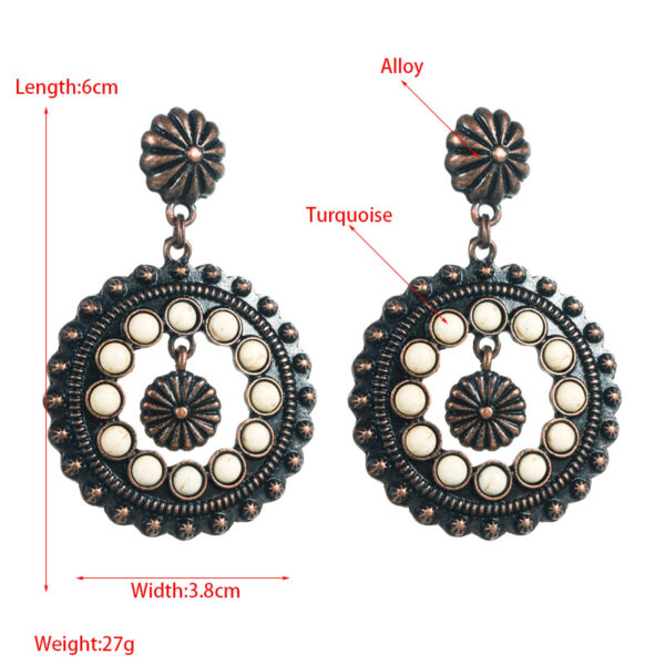 oly-dfbc63c975ec1d35f75872e603661a60 Wholesale white turquoise earrings hollow round pendant exaerated party earrings