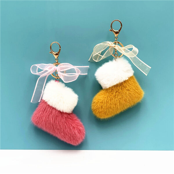 Wholesale Christmas Boots Keychain Cute Bow Bag Pendant Cartoon Plush Car Key Chain Ring Gift Accessories