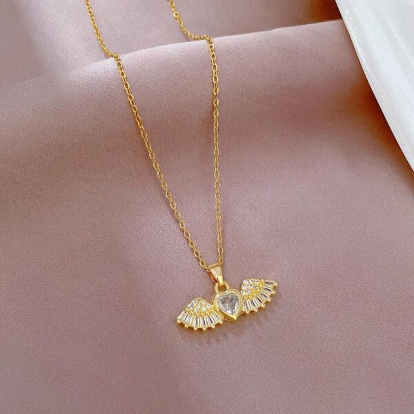 Wholesale 304 Stainless Steel Zircon Angel Wings Heart Shape Elegant Pendant Necklace For Women's