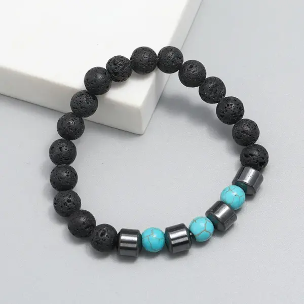 Wholesale Simple Style Geometric Turquoise Volcanic Rock No Inlaid Beaded Chain Bracelets In Bulk