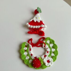 Red strawberry hat + plant strawberry bib / Suitable for dolls 15~20cm tall