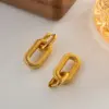 PVD Coated Real Gold Plated Oval Stainless Steel Fashion Waterproof Non Tarnish Drop Earrings