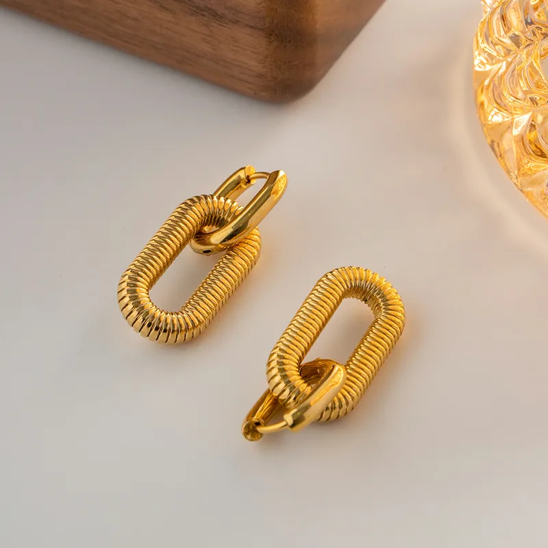 Wholesale PVD Coated Real Gold Plated Oval Stainless Steel Fashion Waterproof Non Tarnish op Earrings