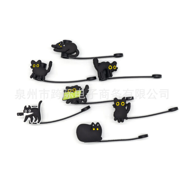 Wholesale Cross-border cartoon black cat silicone straw cap straw silicone lid Stanley cup straw protective cover dust plug