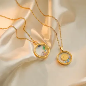 Wholesale PVD Coated Devil's Eye 304 Stainless Steel Simple Style Commute Waterproof Non Tarnish 304 Stainless Steel Pendant Necklace