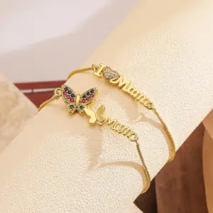 Wholesale Simple Style Letter Butterfly Copper Plating Inlay Zircon 18k Gold Plated Bracelets