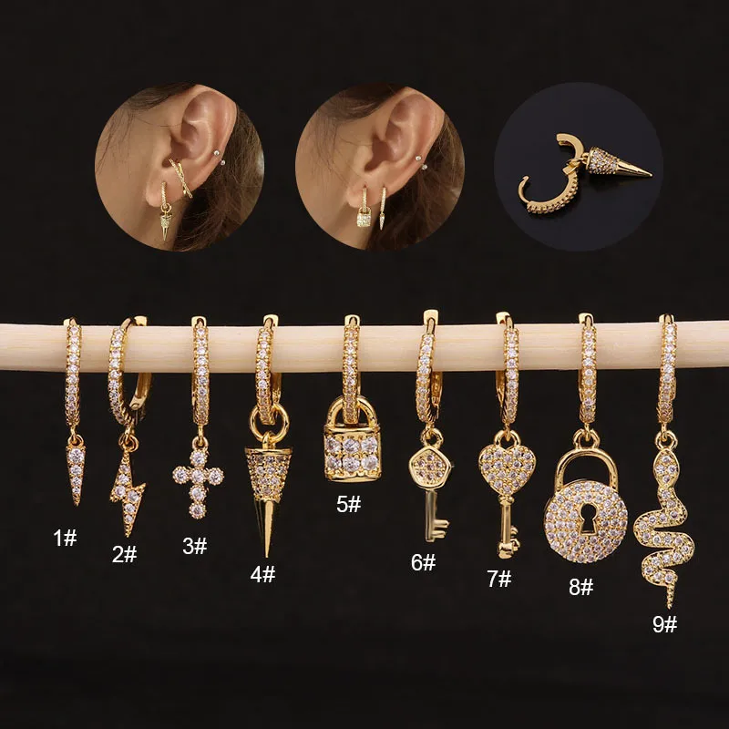 Wholesale Geometric Inlaid Zircon Copper Copper Earrings