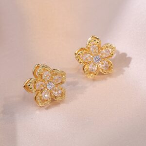 E0676 White Bauhinia Zircon Earrings