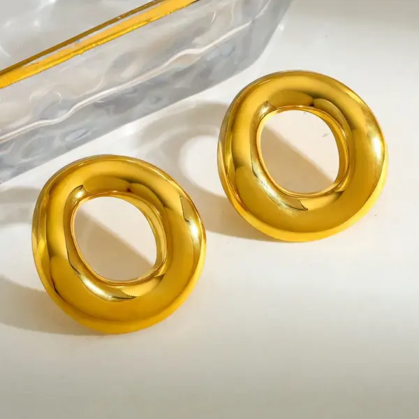 Wholesale Vacuum Electroplating (In Furnace) Plated 18K Real Gold Geometric Oval 304 Stainless Steel Stud Earrings Vintage Novelty Design