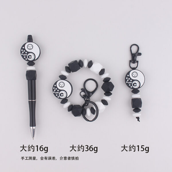 Wholesale Star Moon Yin Yang Pattern Personalized Beaded Pen Silicone Bracelet Key Ring Beaded Mobile Phone Bag Pendant
