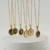 Simple Style Round Letter Stainless Steel Inlay Shell Pendant Necklace