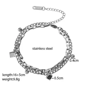 【XKB0260】Square Double-Layer Chain Bracelet / Steel Color