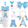 Wholesale Stanley Cup Accessories Dovetail Bow Decoration Color Sequins Resin Pendant Flower Straw Cap Letter Cup Sticker
