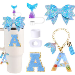 Wholesale Stanley Cup Accessories Dovetail Bow Decoration Color Sequins Resin Pendant Flower Straw Cap Letter Cup Sticker