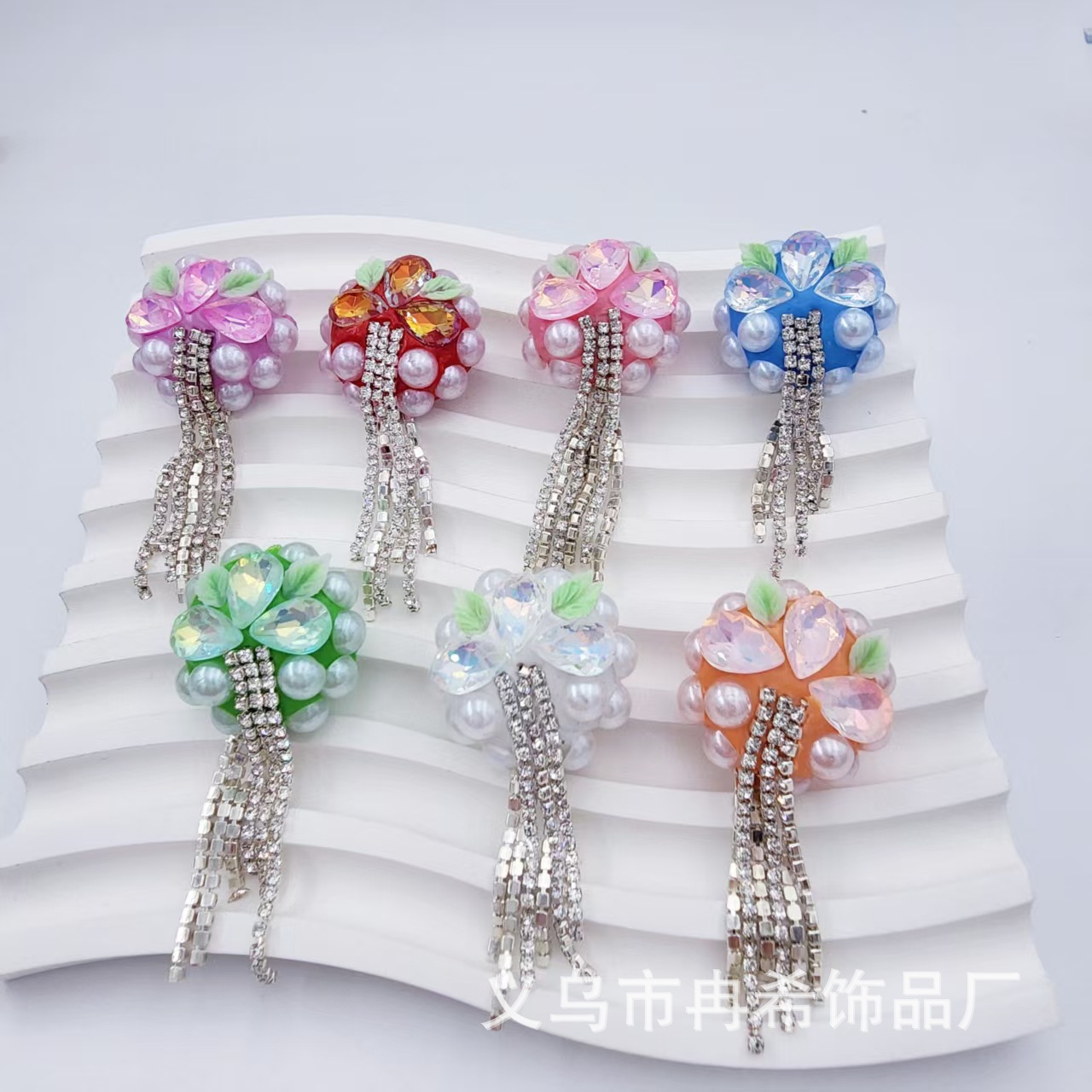 Wholesale Cross-Border Tassel Flower Soft Clay Nepalese Diamond Ball Straight Hole Beads DIY Beaded Mobile Phone Chain Keychain Bag Pendant